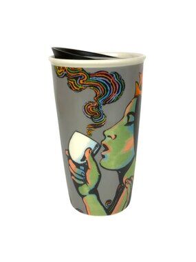 Starbucks 2016 Siren Mermaid 25th Anniversary Ceramic Tumbler & Lid 12 oz Gray